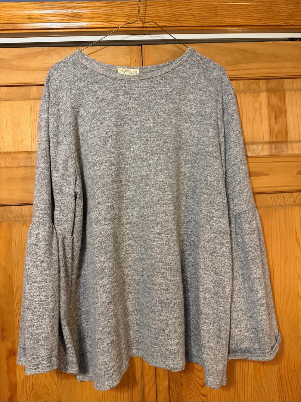 Relaxed Crewneck Bell-Sleeve Sweater in Heather Gray
